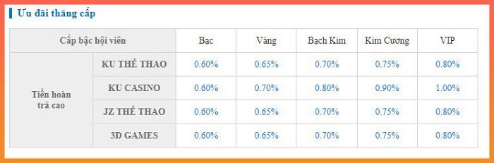 Tiêu chuẩn thăng lên các cấp bậc trong Kubet